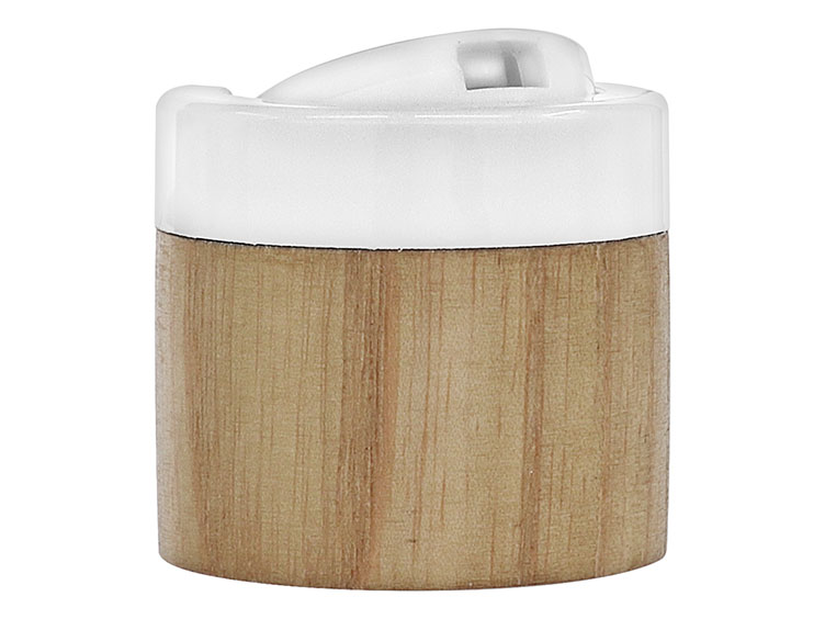 24/410 Finish, Brown/White, Caps, Dispensing, Wood Shell, Disc-Top, .246" Orf