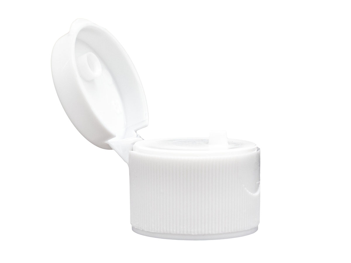 20/410 Finish, White, Caps, Dispensing, Fine Ribbed, Snap-Top, .066" Orf