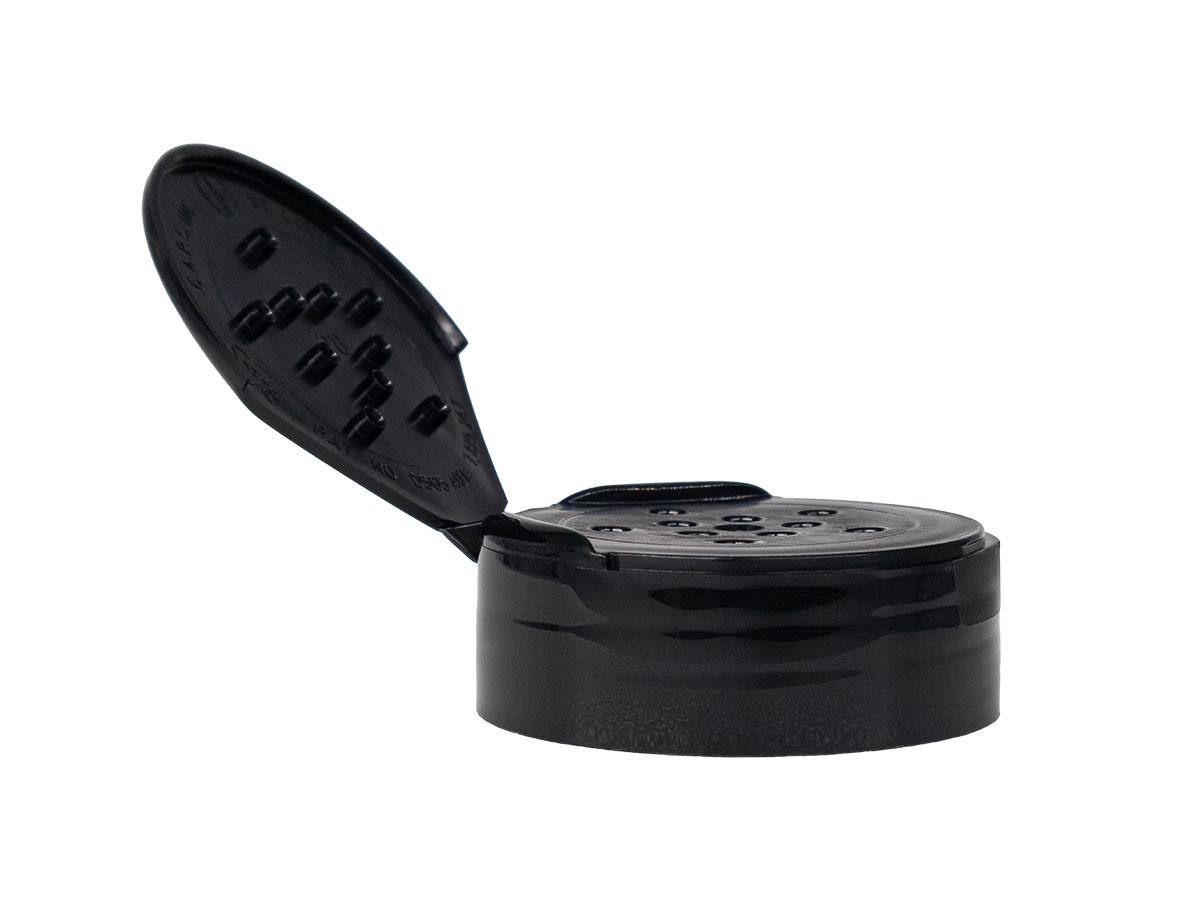 48/485 Finish, Black, Caps, Dispensing, Smooth, Single Flap, Shaker Style, HS Lnr