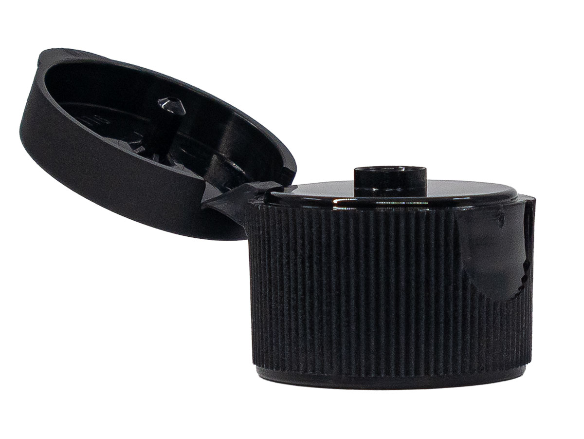 20/410 Finish, Black, Caps, Dispensing, Fine Ribbed, Snap-Top, .092" Orf, PS Lnr