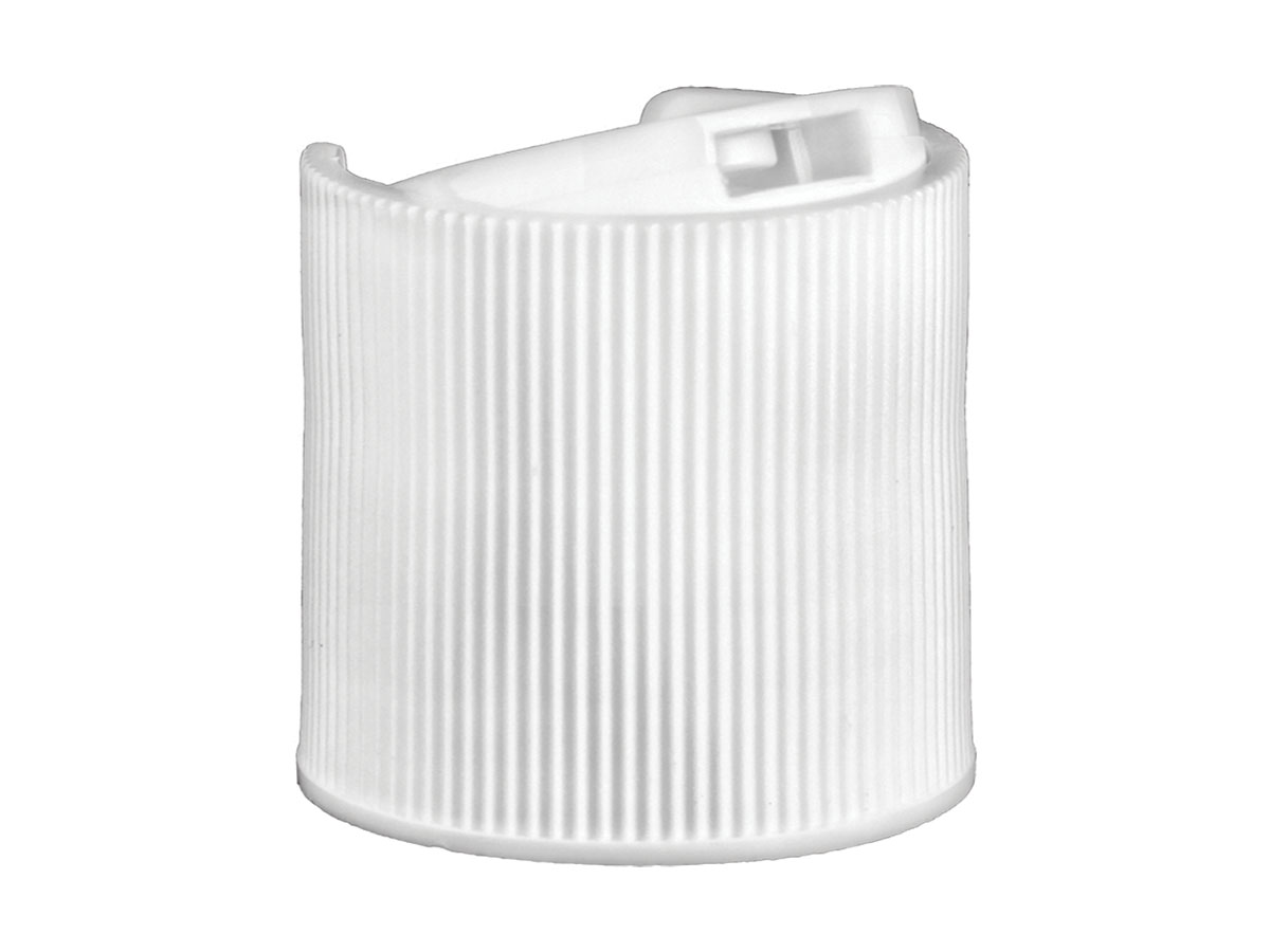24/410 Finish, White, Caps, Dispensing, Fine Ribbed, Disc-Top, .312" Orf, (F)