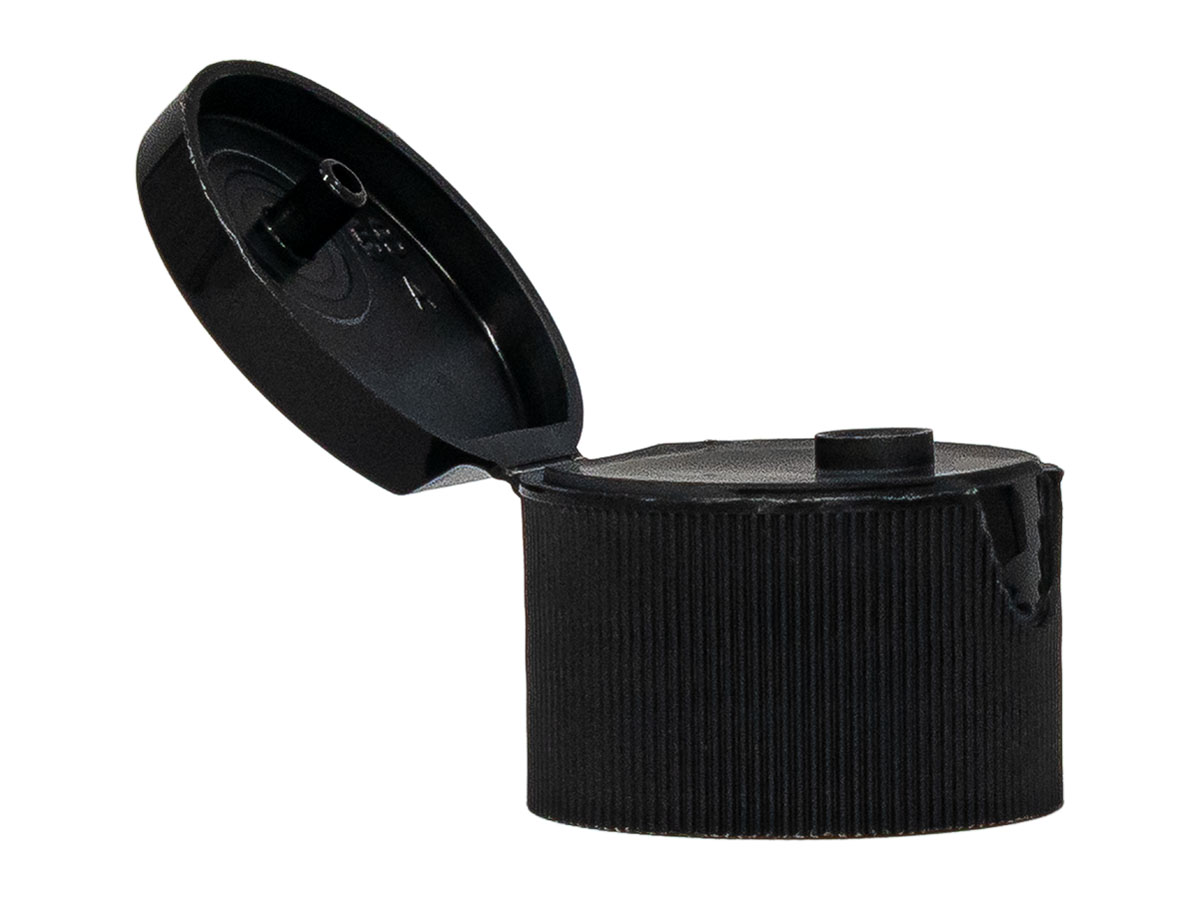 24/410 Finish, Black, Caps, Dispensing, Fine Ribbed, Snap-Top, .125" Orf