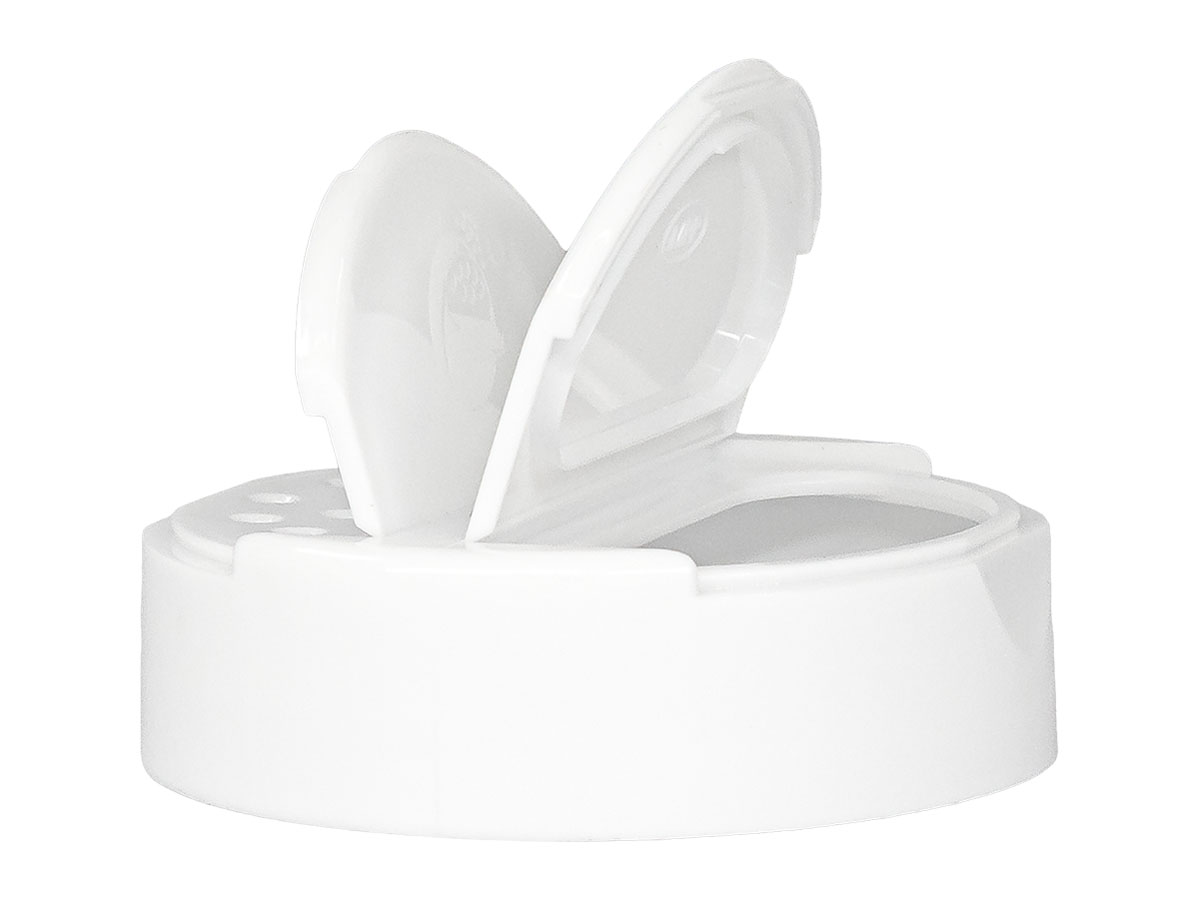 63/485 Finish, White, Caps, Dispensing, Smooth, Dual Flap, Shaker/Spoon Style, HS Lnr