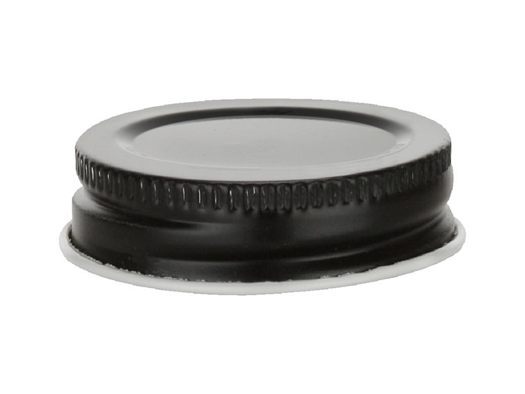 38/400 Finish, Black, Caps, Metal, Ribbed Neck, White Inner, Plastisol Lnr