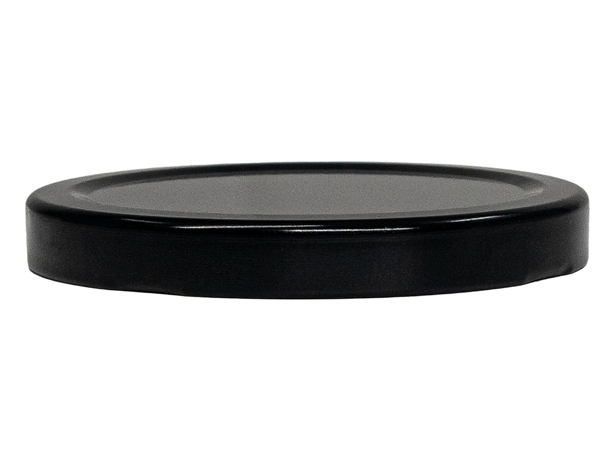 70mm 4 Lug Finish, Black, Caps, Metal, Smooth, Stacking Ring, Beige Inner, Plastisol Lnr
