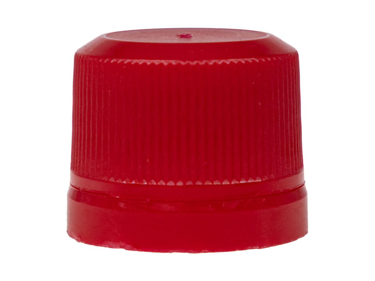 18mm TE Finish, Red, Caps, Fine Ribbed, Beverage Style, Matte Top, Plug Seal
