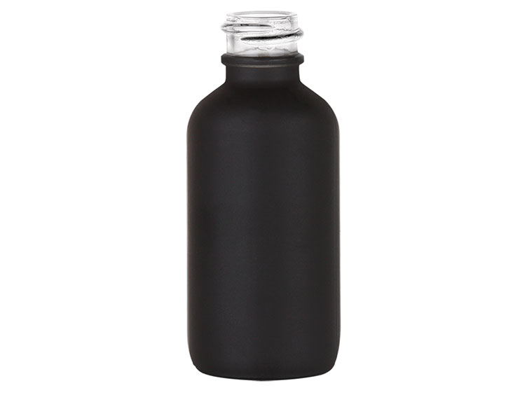 2 oz., 20/400 Finish, Matte Black, Bottles, Glass, Boston Round, Spray Coated