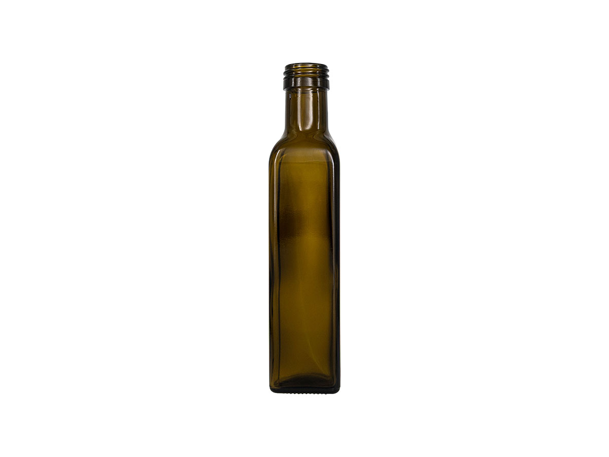 250 mL, 31.5mm ROPP Finish, Antique Green, Bottles, Glass, Olive Oil Style Square (Marasca)