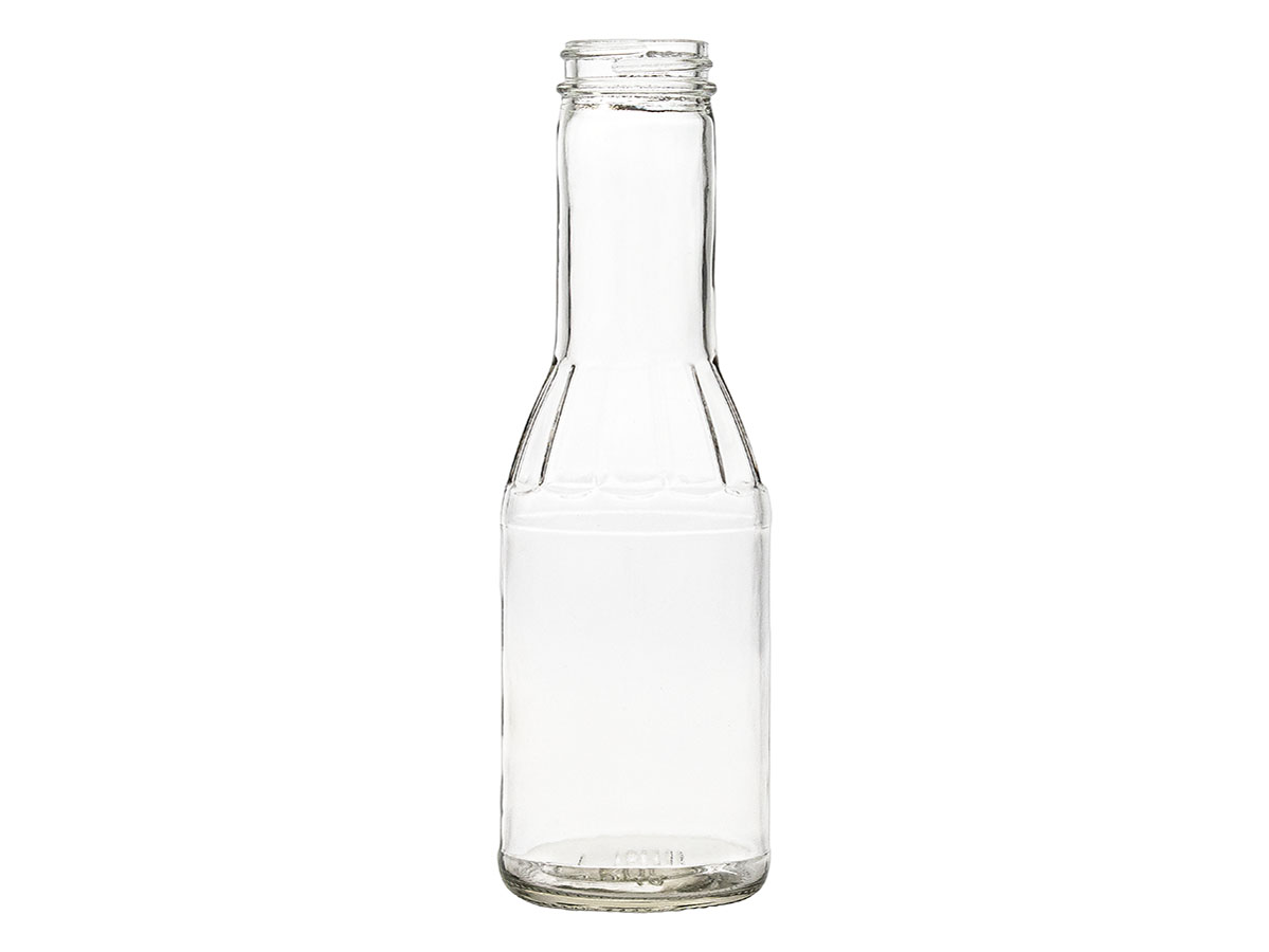12 oz., 38/400 Finish, Flint, Bottles, Glass, Round, Sauce Style, Fluted Shoulder