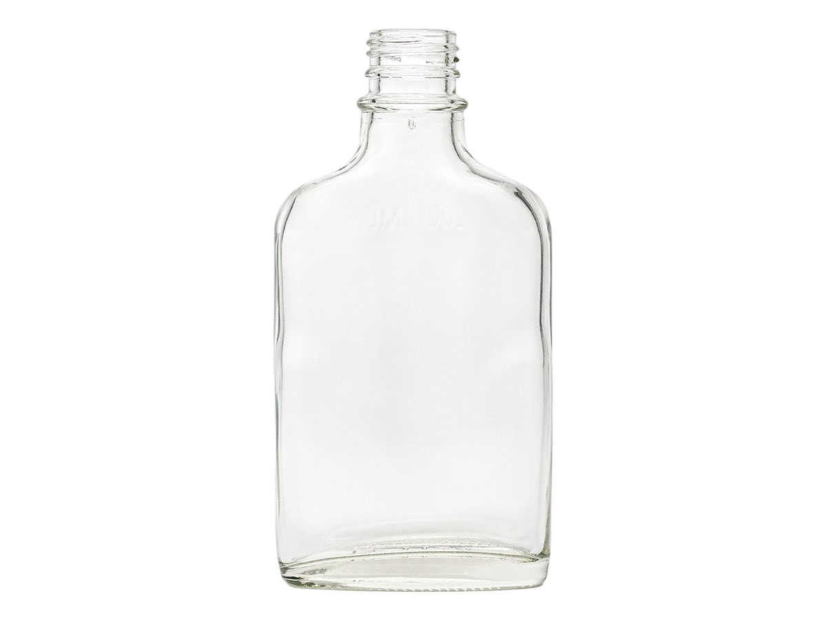 200 mL, 28mm TE Finish, Flint, Bottles, Glass, Oblong, Flask Style