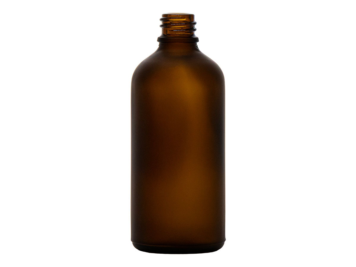100 mL, 18mm Te Finish, Frosted/Amber, Bottles, Glass, Boston Round