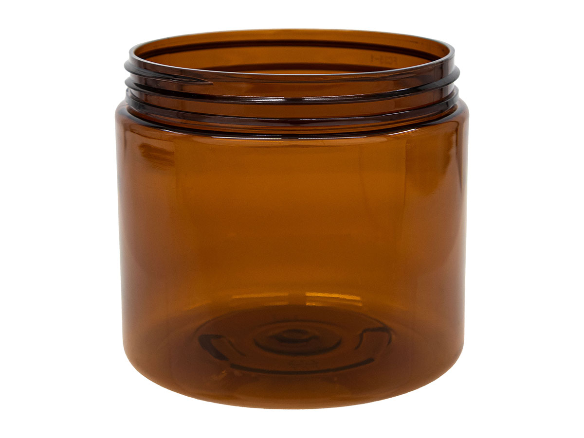 16 oz., 89/400 Finish, Light Amber, Jars, PET, Straight Sided, Single Wall Round