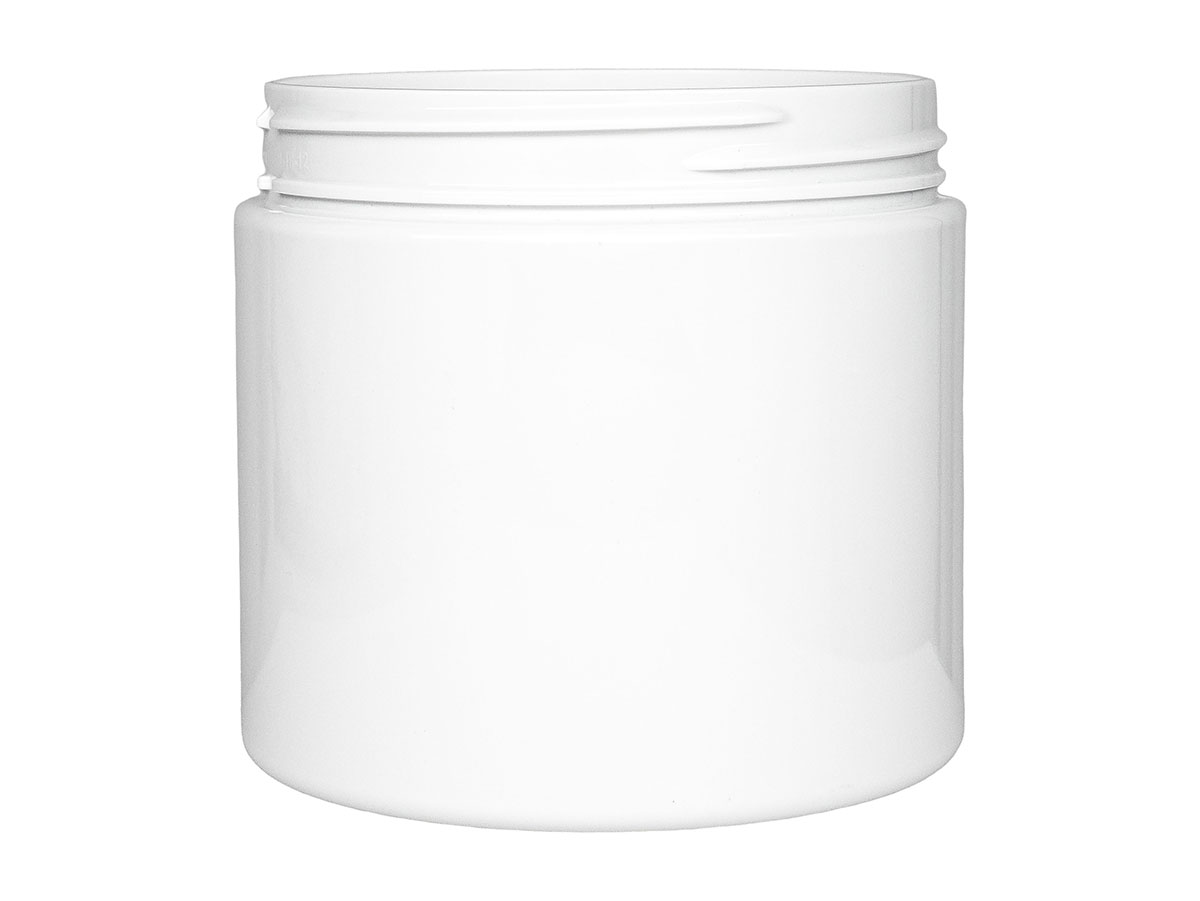 16 oz., 89/400 Finish, White, Jars, PET, Single Wall Round, Label Panel
