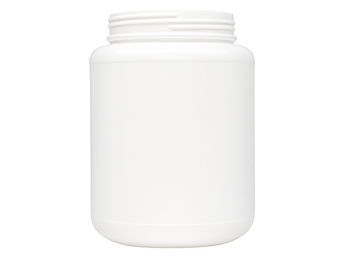 2500 cc, 110mm Finish, White, Jars, HDPE, Single Wall Round, Label Panel