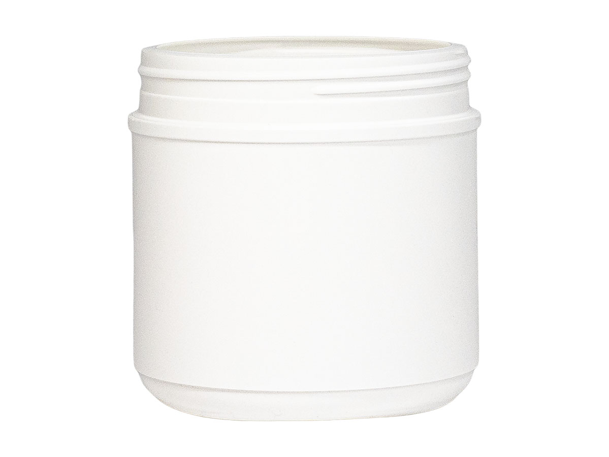 44 oz., 120mm Finish, White, Jars, HDPE, Single Wall Round, Label Panel
