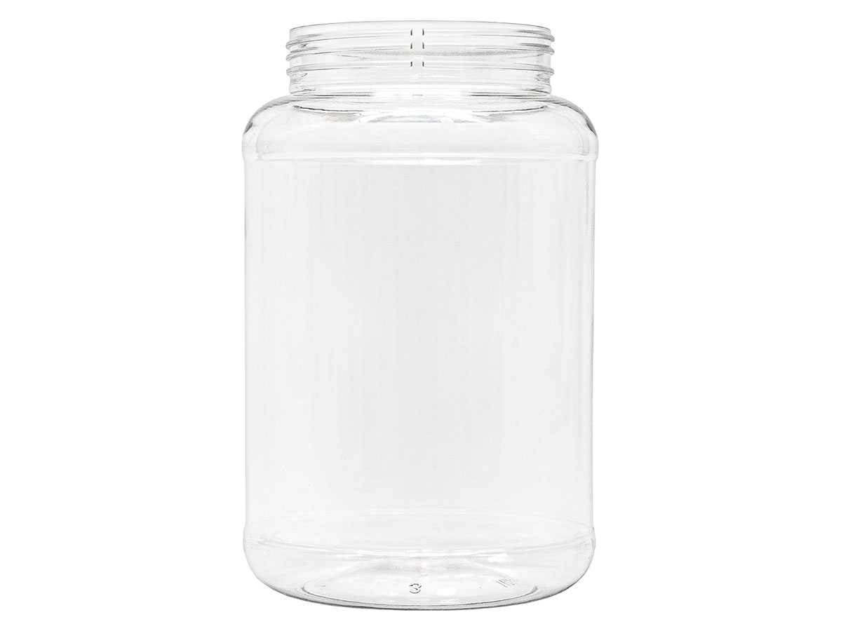 3000 cc, 110mm Finish, Clear, Jars, PET, Single Wall Round, Label Panel