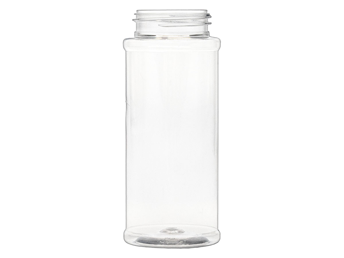 12 oz., 53/485 Finish, Clear, Jars, PET, Spice Style Cylinder Round, Label Panel