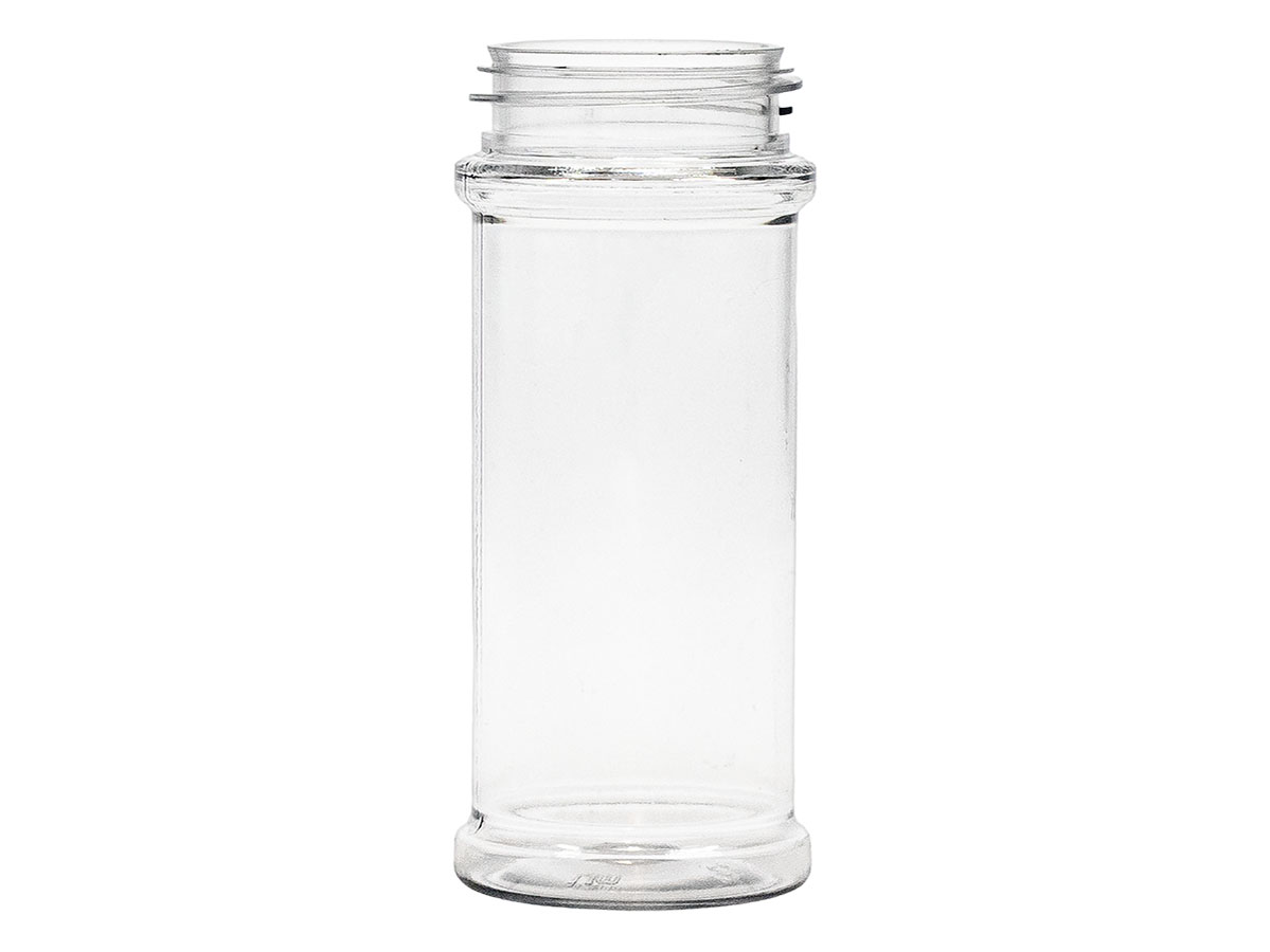 5.5 oz, 48/485 Finish, Clear, Jars, PET, Spice Style Cylinder Round, Label Panel