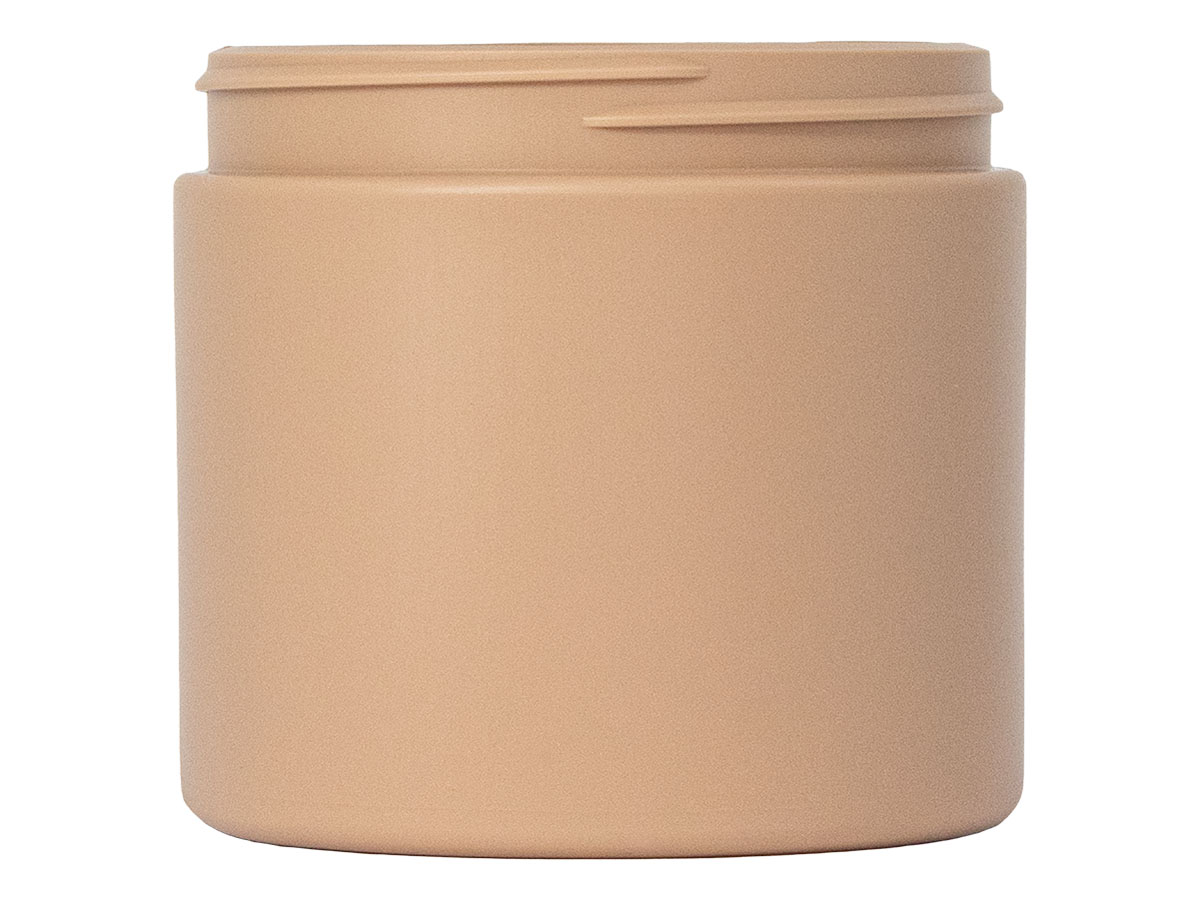 16 oz., 89/400 Finish, Beige, Jars, HDPE, Single Wall Round, Label Panel