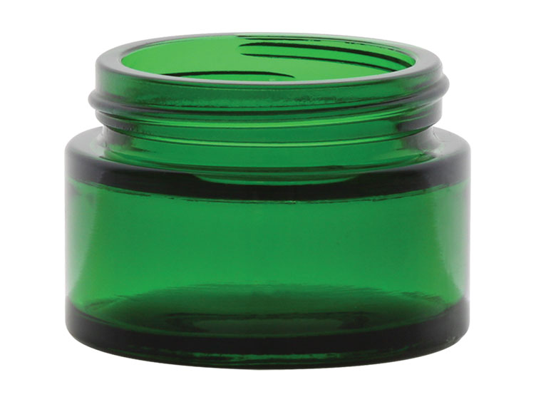 1 oz., 48/400 Finish, Green, Jars, Glass, Cosmetic Style Round