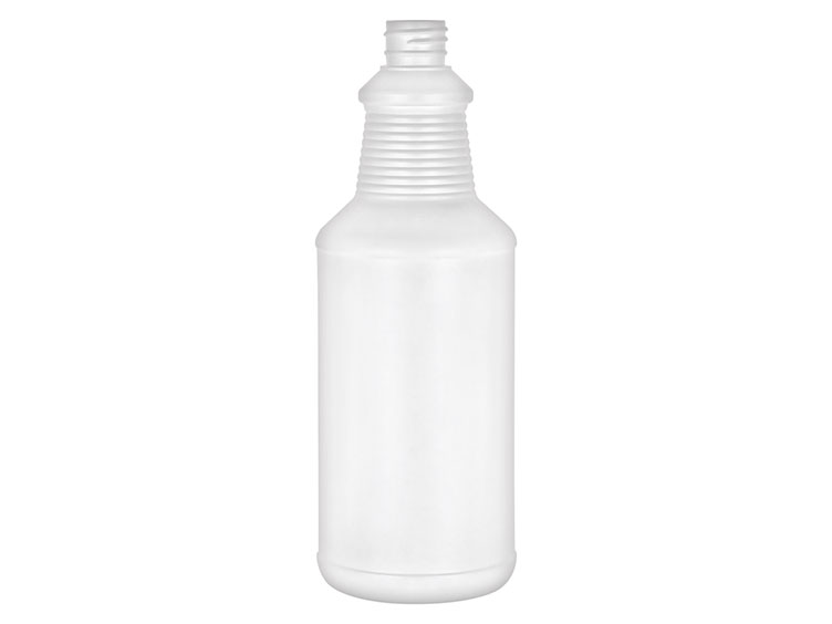 32 oz., 28/410 Finish, White, Bottles, HDPE, Carafe Style Round, Ringed Neck, Label Panel