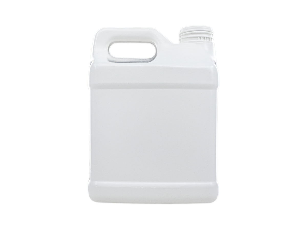 2 Gallon, 63mm Ratchet Finish, White, Bottles, HDPE, F-Style, Label Panel