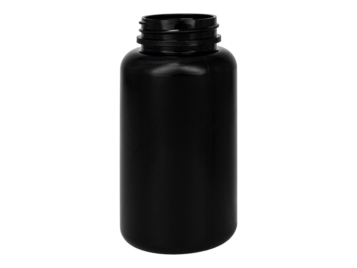 250 cc, 45/400 Finish, Black, Bottles, HDPE, Round Packer