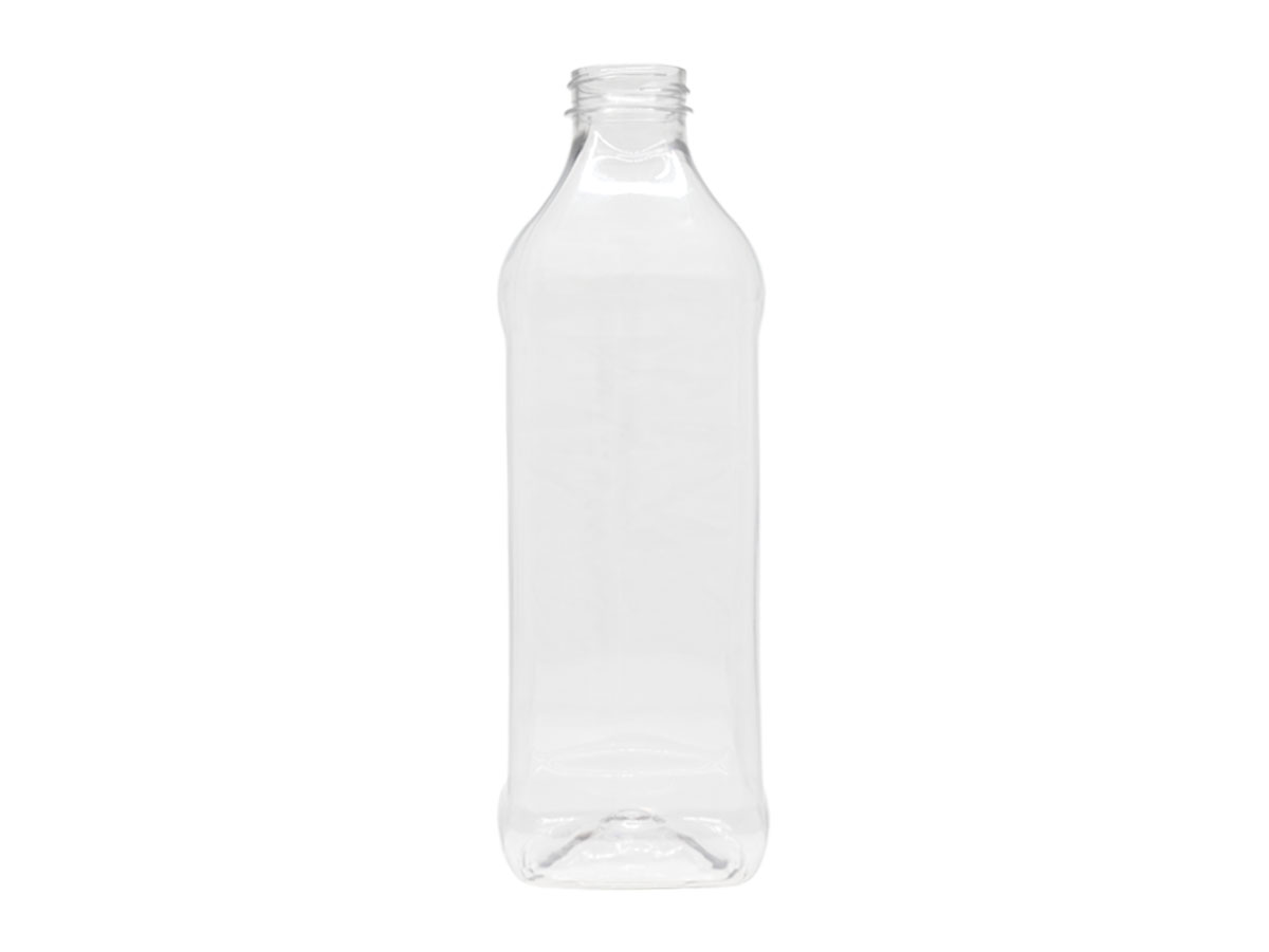 1 Liter, 38/400 Finish, Clear, Bottles, PET, Square, Olive Oil Style, Label Panel
