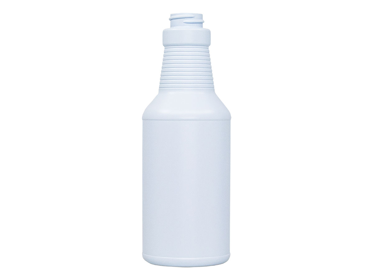 16 oz, 28/400 Finish, White/Blue, Bottles, HDPE, Carafe Style Round, Ringed Neck, Label Panel