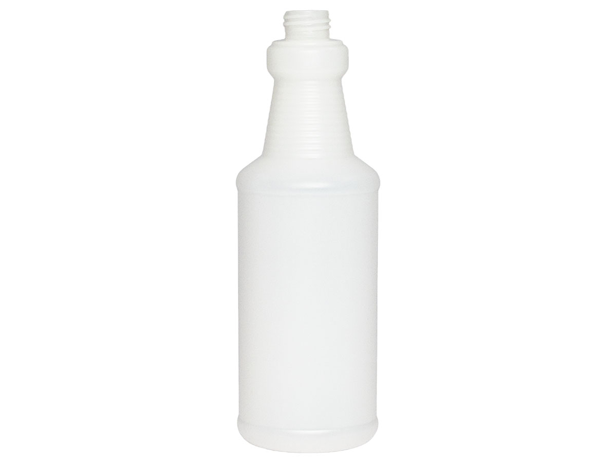 32 oz., 28/410 Finish, Natural, Bottles, HDPE, Carafe Style Round, Ringed Neck, Label Panel