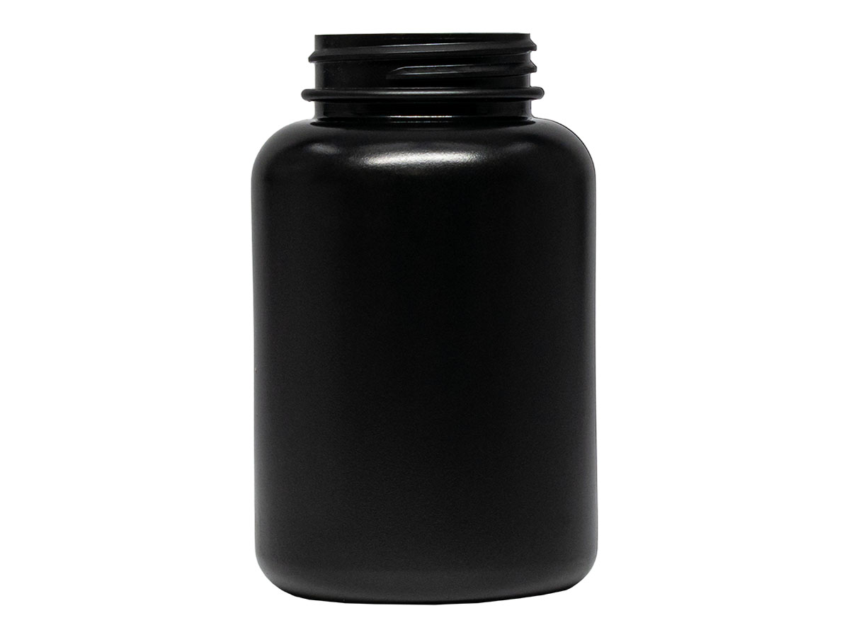 250 cc, 45/400 Finish, Black, Bottles, HDPE, Round Packer