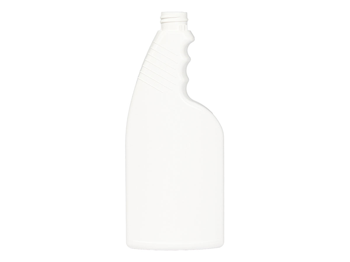 16 oz., 28mm Ratchet Finish, White, Bottles, HDPE, Trigger Oblong, Ribbed Neck, Pistol Grip