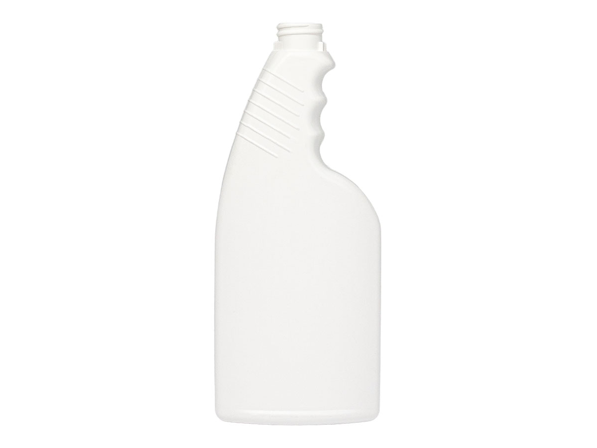 16 oz., 28mm Ratchet Finish, White, Bottles, HDPE, Trigger Oblong, Ribbed Neck, Pistol Grip