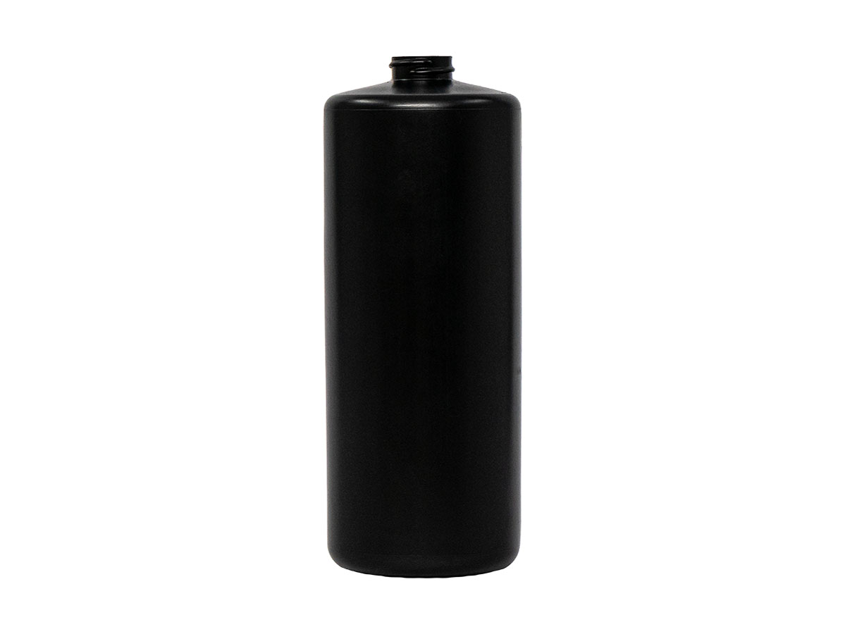32 oz., 28/400 Finish, Black, Bottles, HDPE, Cylinder Round, Label Panel