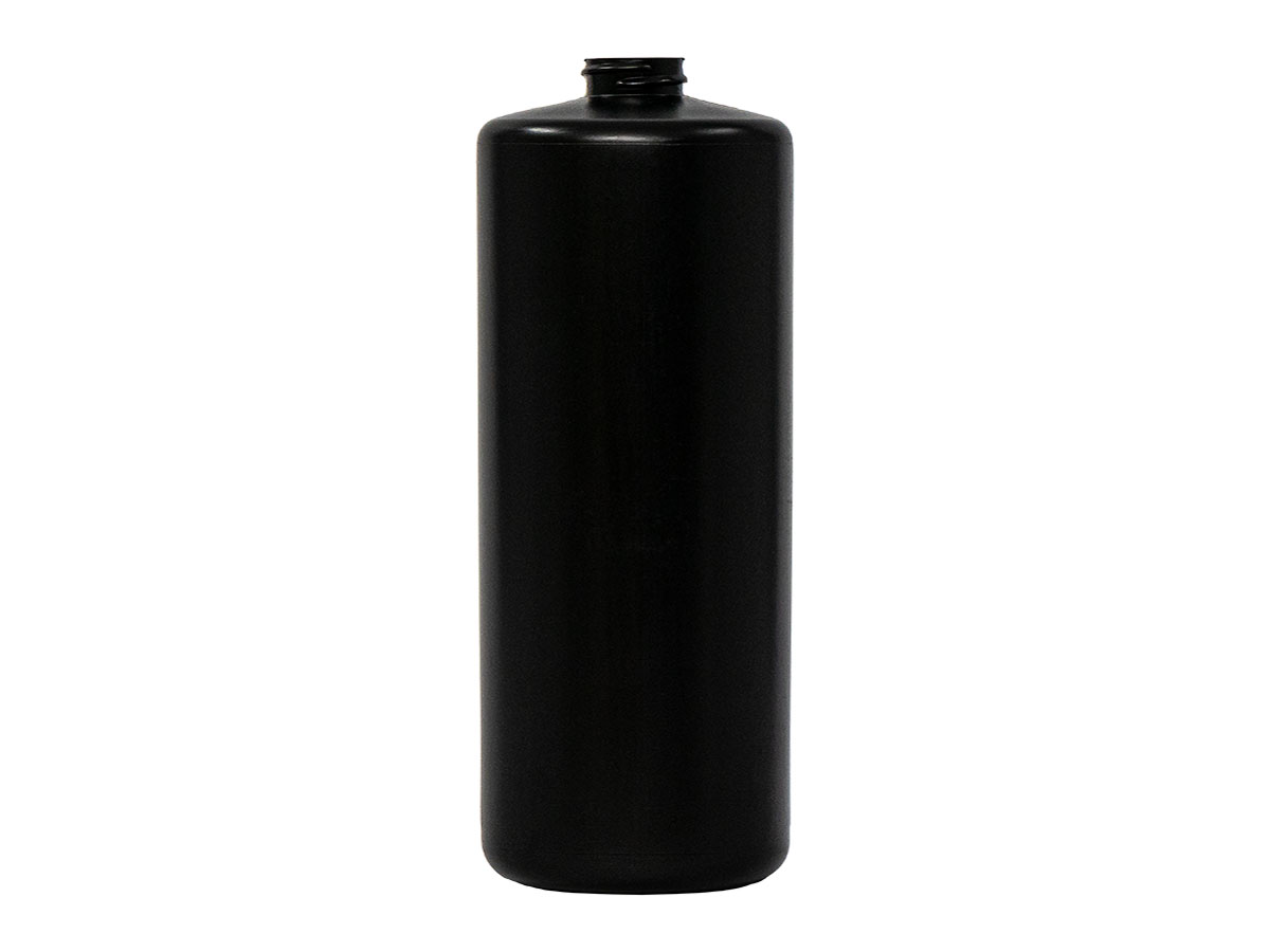 32 oz., 28/400 Finish, Black, Bottles, HDPE, Cylinder Round, Label Panel