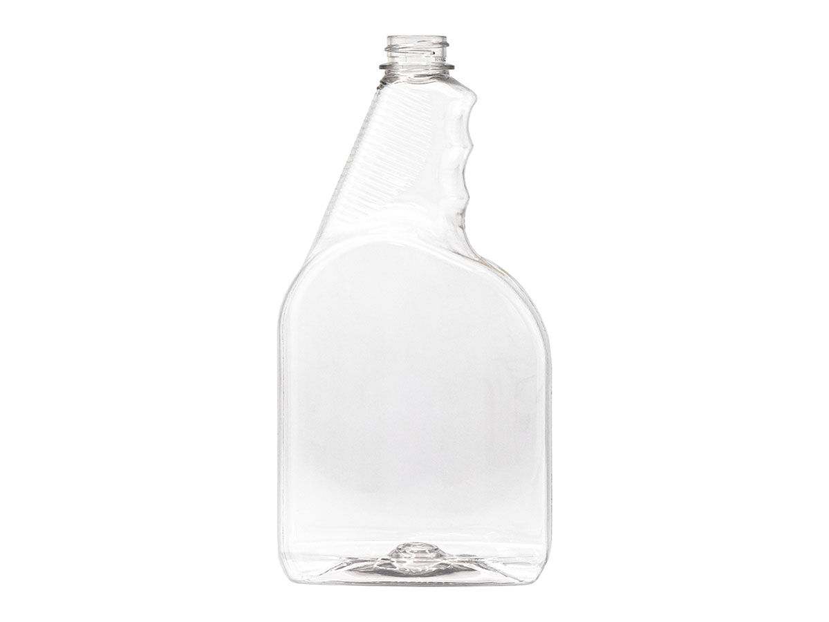 32 oz., 28/400 Finish, Clear, Bottles, Pet, Trigger Oblong, Ribbed Neck, Pistol Grip