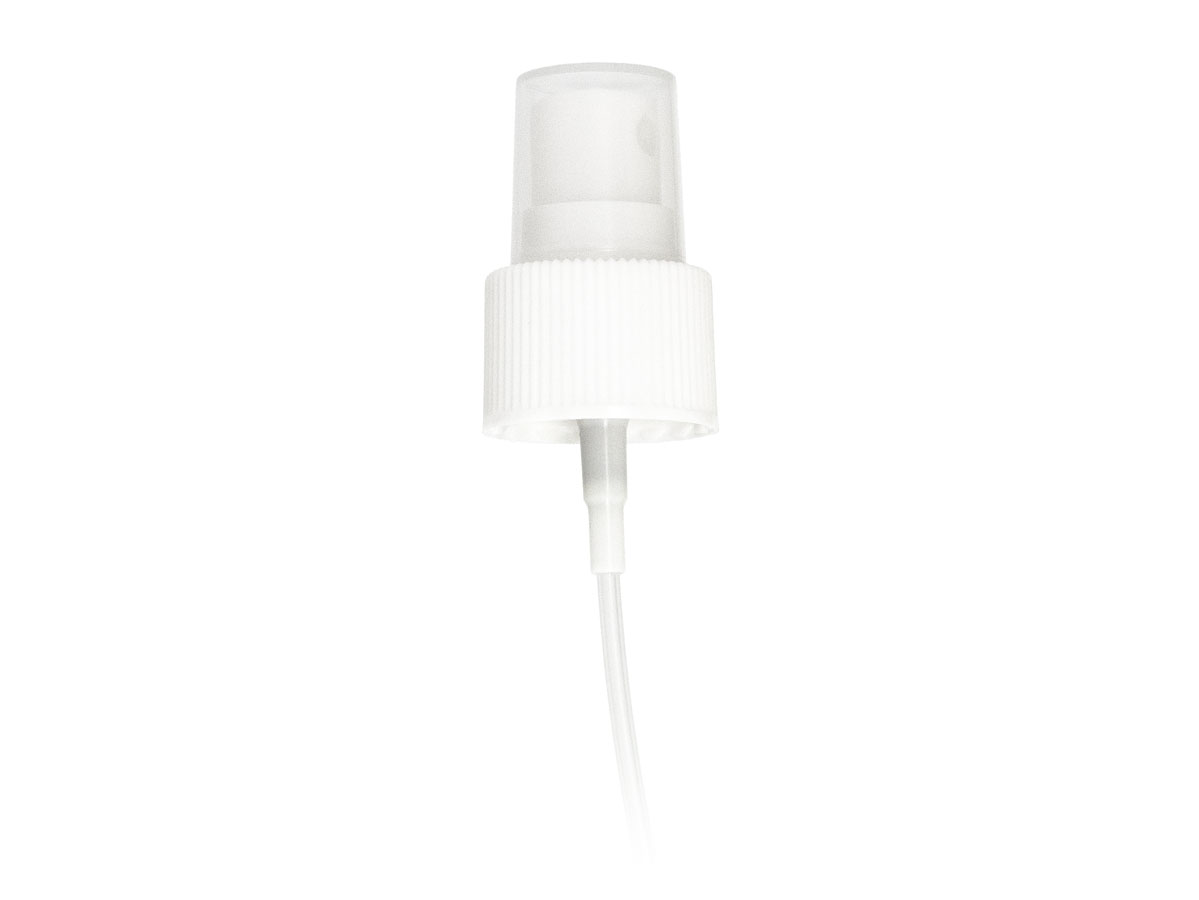 24/410 Finish, White, Sprayers, Fine Mist, Fine Ribbed, Clear Hood, 5 3/4" DT
