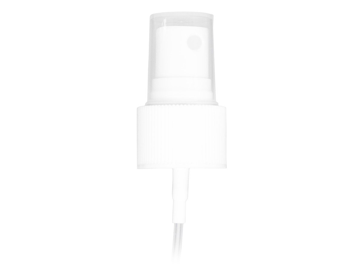 24/410 Finish, White, Sprayers, Fine Mist, Fine Ribbed, Clear Hood, 5 3/4" DT