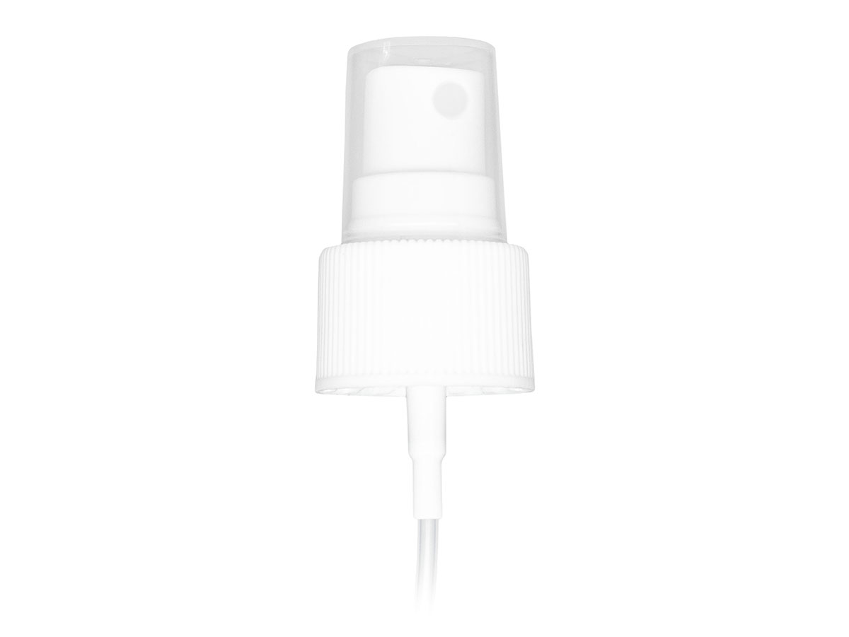 24/410 Finish, White, Sprayers, Fine Mist, Fine Ribbed, Clear Hood, 6" DT