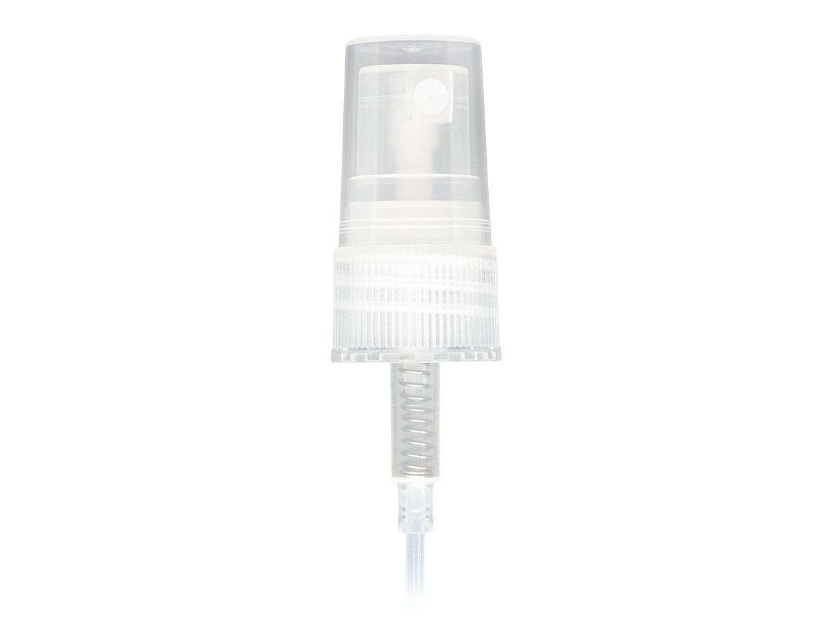 20/410 Finish, Natural, Sprayers, Fine Mist, Fine Ribbed, Clear PP Hood, 4 3/4" DT