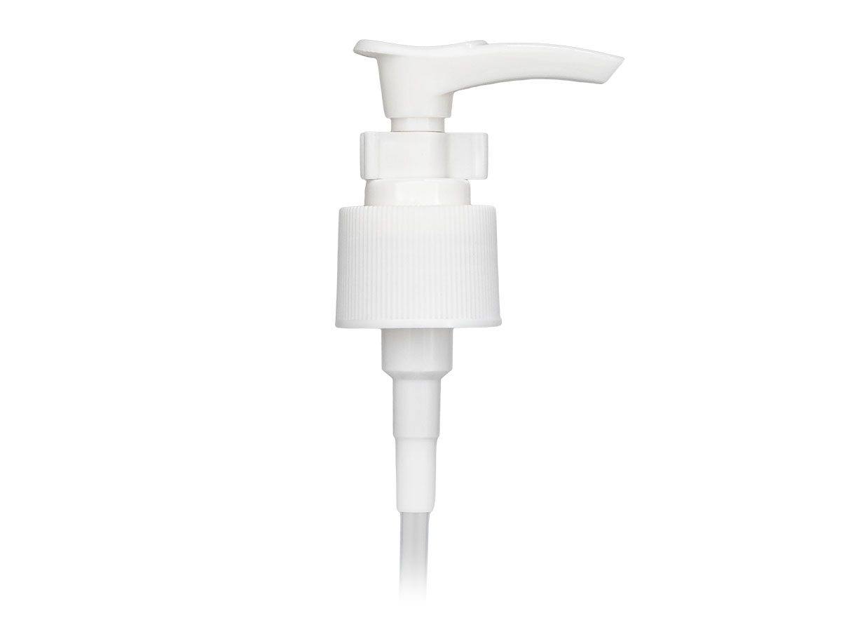 24/410 Finish, White, Pumps, Lotion, Fine Ribbed, Ship Clip, 1cc, 4 5/8" DT