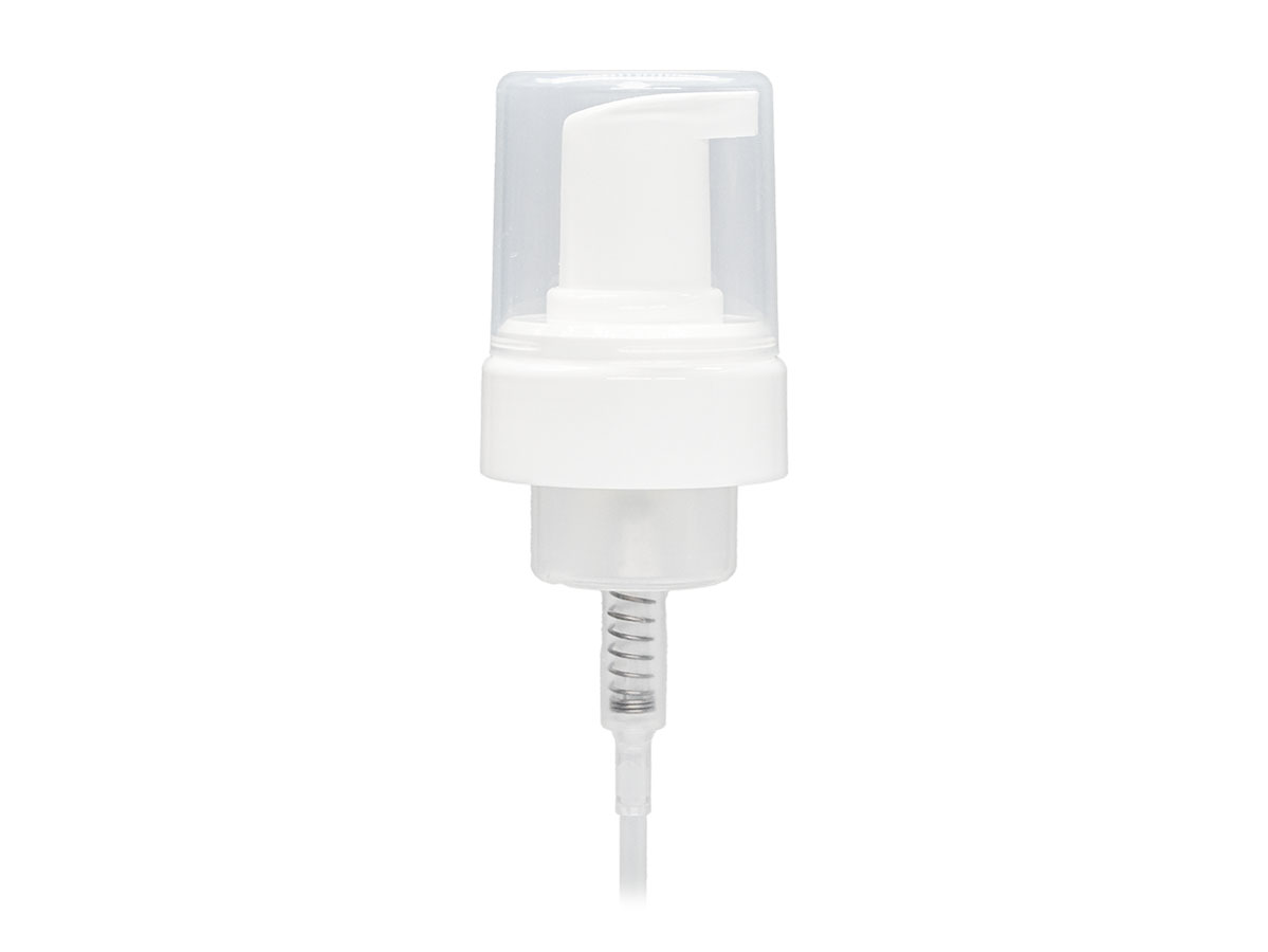 43mm Finish, White, Pumps, Foamer, Clear Hood, 4 1/2" Dt