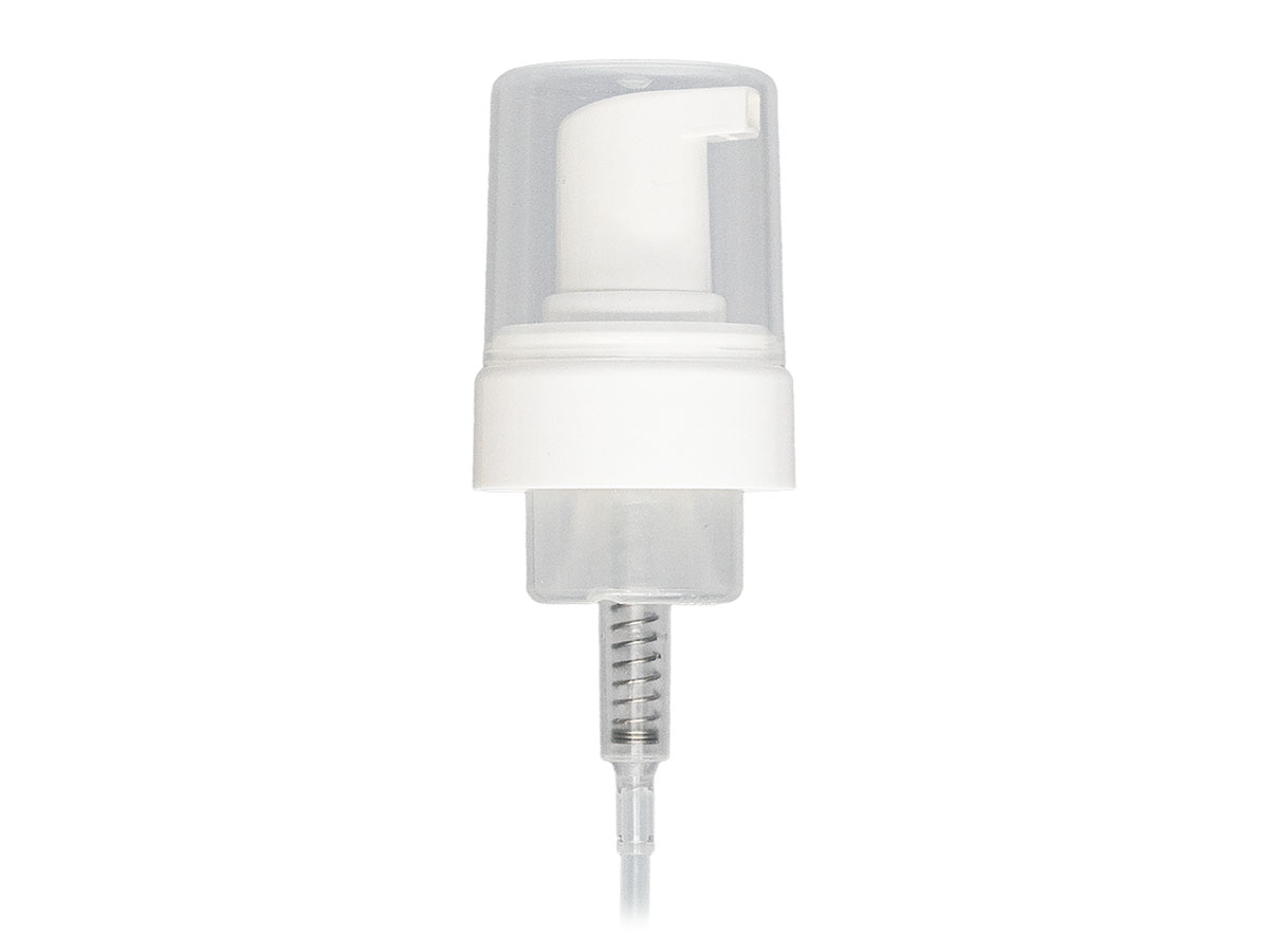 43mm Finish, White, Pumps, Foamer, Clear Hood, 7 1/4" Dt