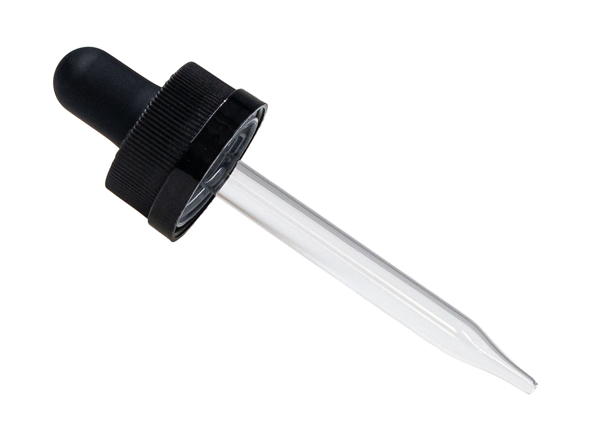 20/400 Finish, Black, Droppers, CRC, Fine Ribbed, 2 11/16" Glass Pipette