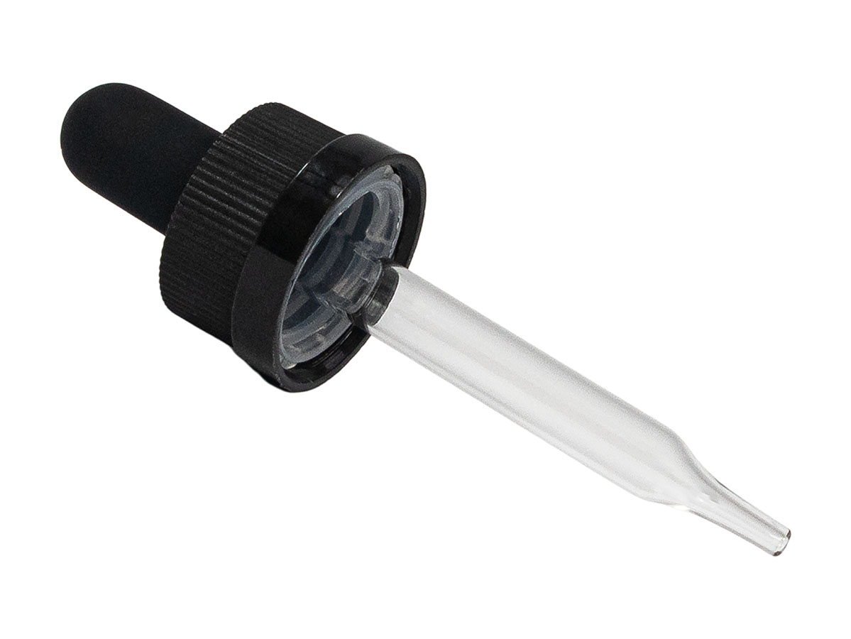 18/400 Finish, Black, Droppers, CRC, Fine Ribbed, 2 5/16" Glass Pipette
