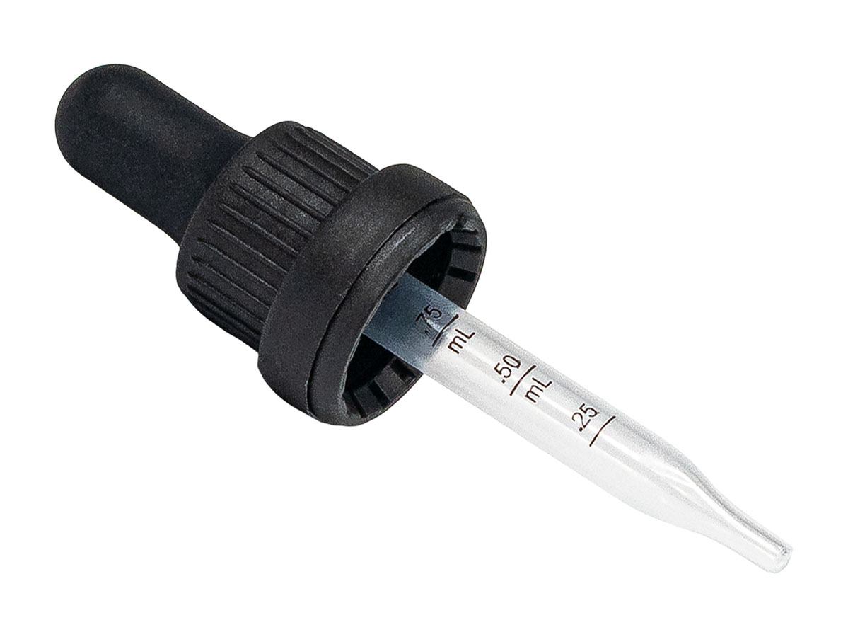 18mm TE Finish, Black, Droppers, CRC, Fine Ribbed, 2 3/8" Plastic Pipette
