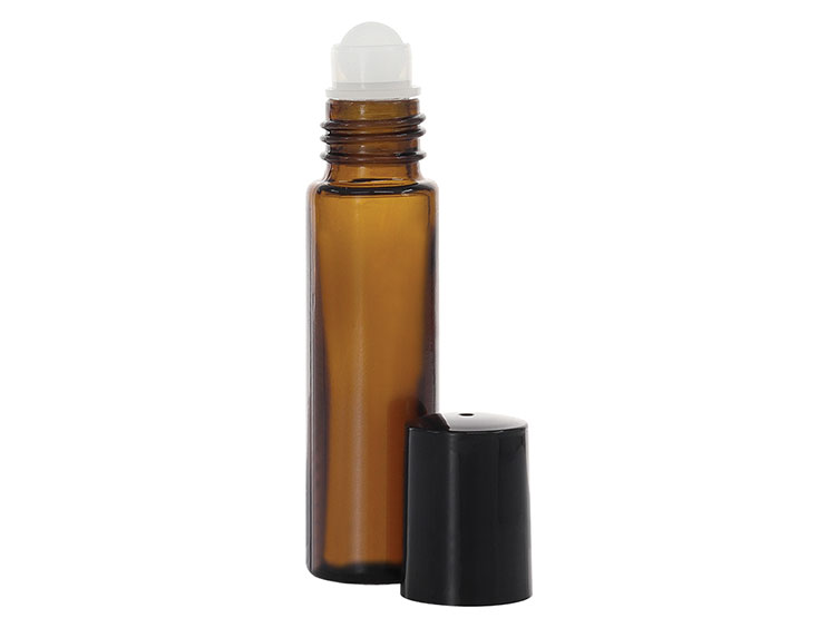 10 mL, 16mm Finish, Amber/Black, Sets, Bottles/Caps, Glass, Roll-On Style Cylinder Round