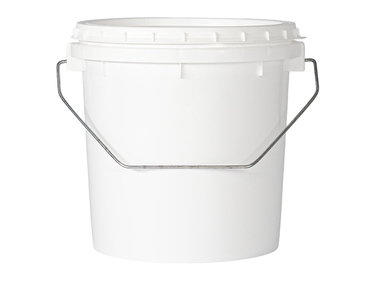 1 Gallon, 180 Mm Finish, White, Sets, Bucket/Lid, HDPE, Round, Handle
