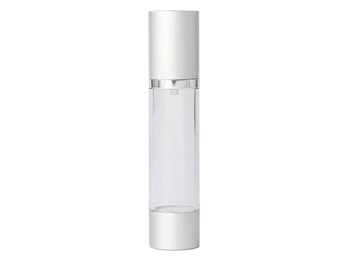 50 mL, 20 Mm Finish, Clear/Silver, Sets, Bottles/Pumps/Overcaps, Other, Airless, Cylinder Round