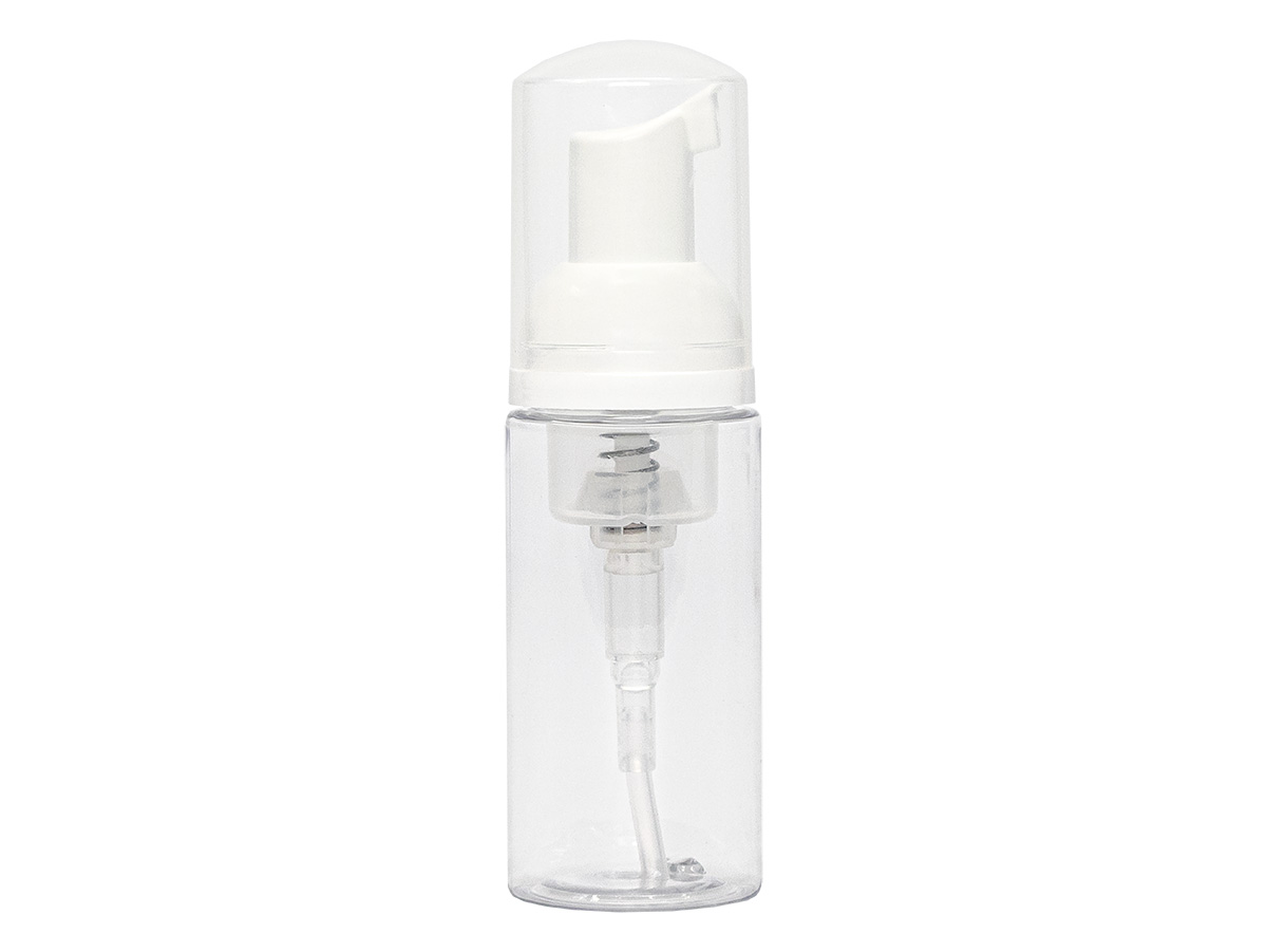 50 mL, 30mm Finish, Clear/White, Sets, Bottles/Pumps, Pet, Foamer Style Cylinder Round